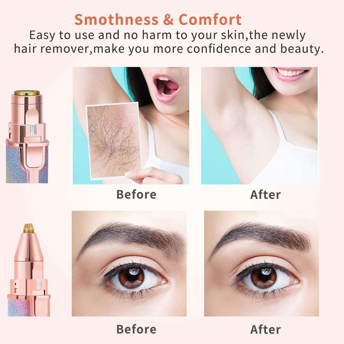 2-in-1 Eyebrow Trimmer & Facial Hair Remover | Painless Brow Shaver